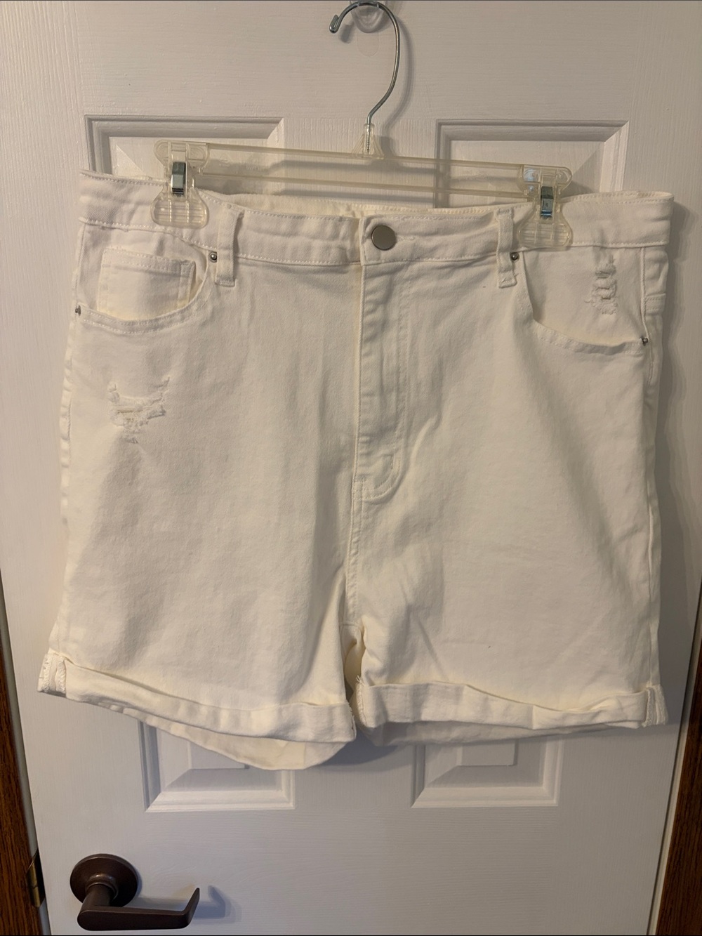 SHEIN Cream Distressed High-Rise Denim Shorts